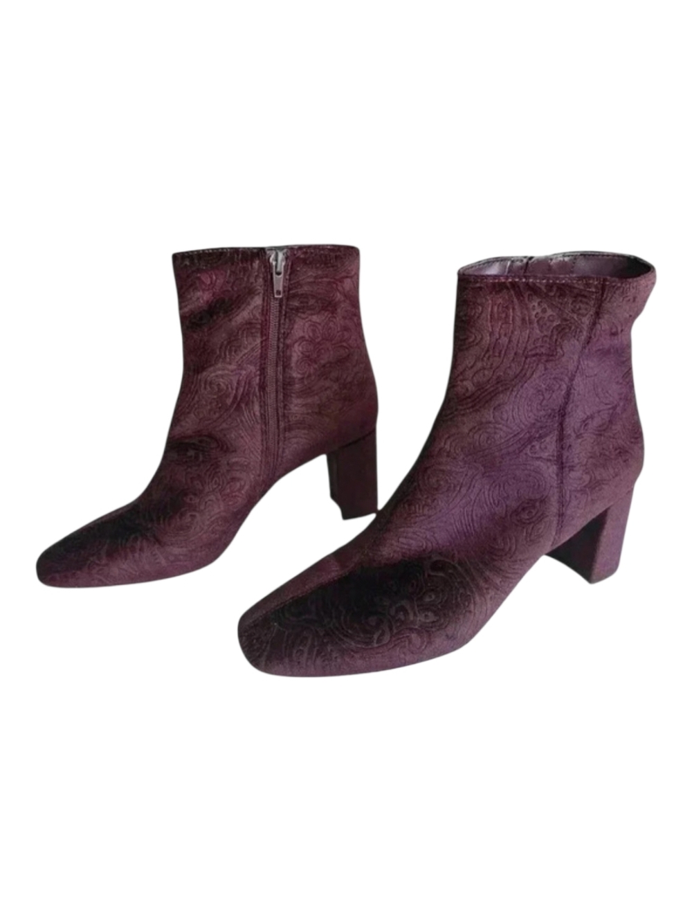 Nine West ankle booties women 9.5 purple velvet paisley 3" block heel whimsigoth